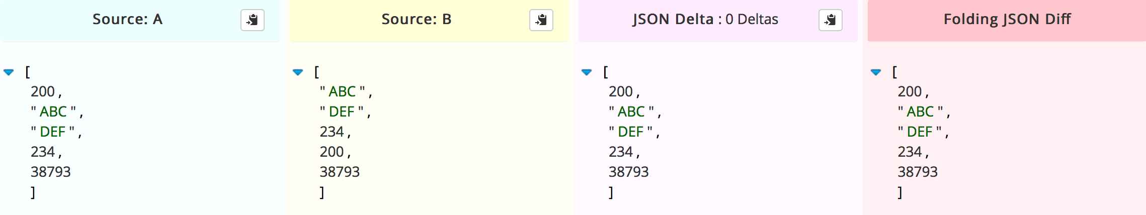 Online JSON Comparison orderless with no changes